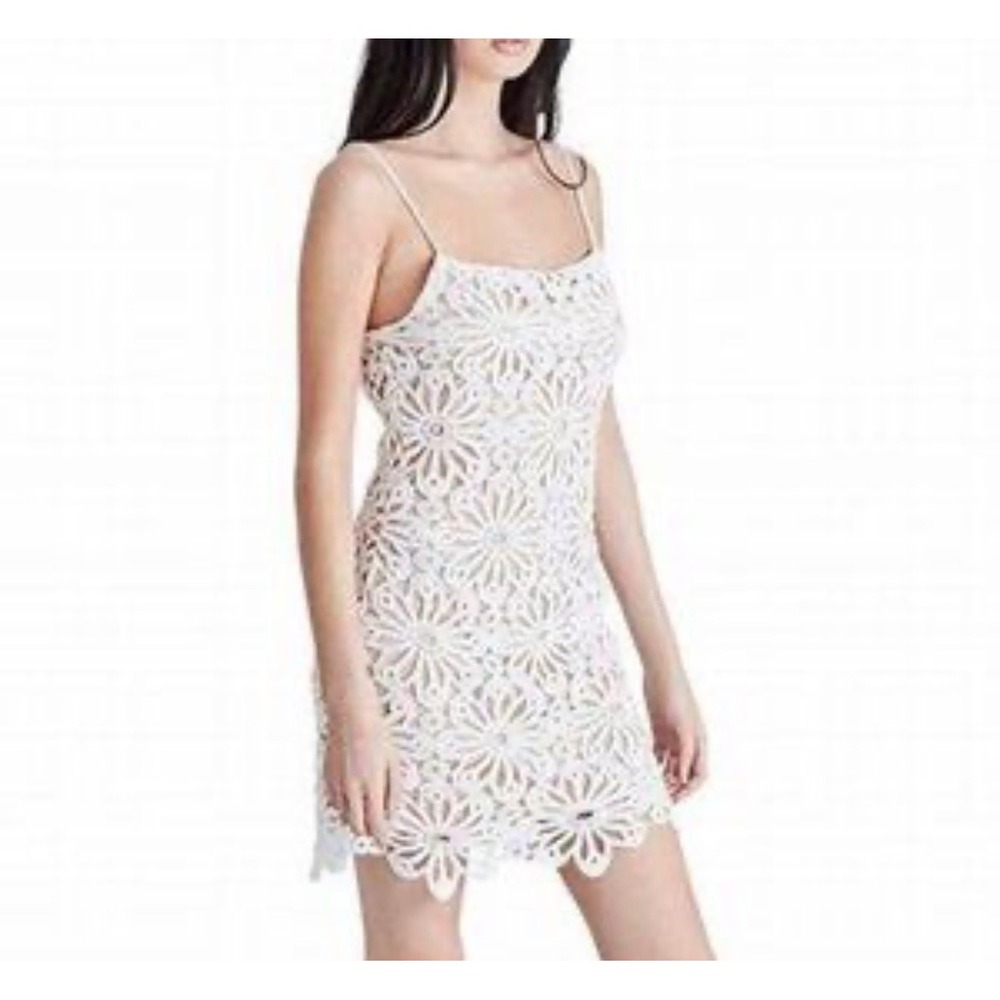 Steve Madden Daisy Mini Dress Womens 10 White Crochet Floral Boho Bridal Party